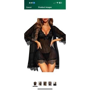 RSLOVE Women Sexy Lingerie Set 2 Piece Babydoll & Lace Kimono medium Black